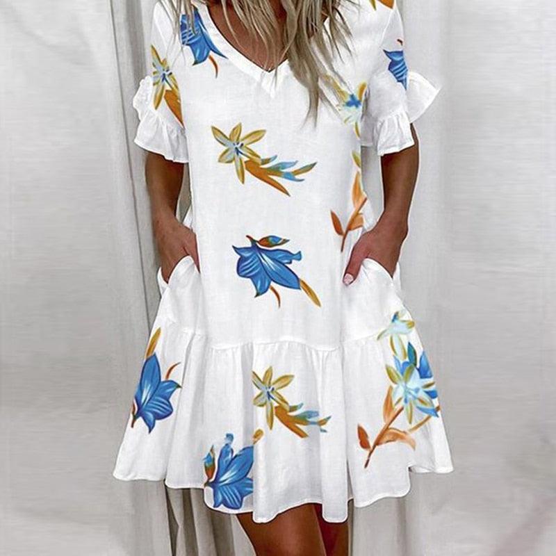 Robe courte à imprimé floral avec volants pour femme Style 10