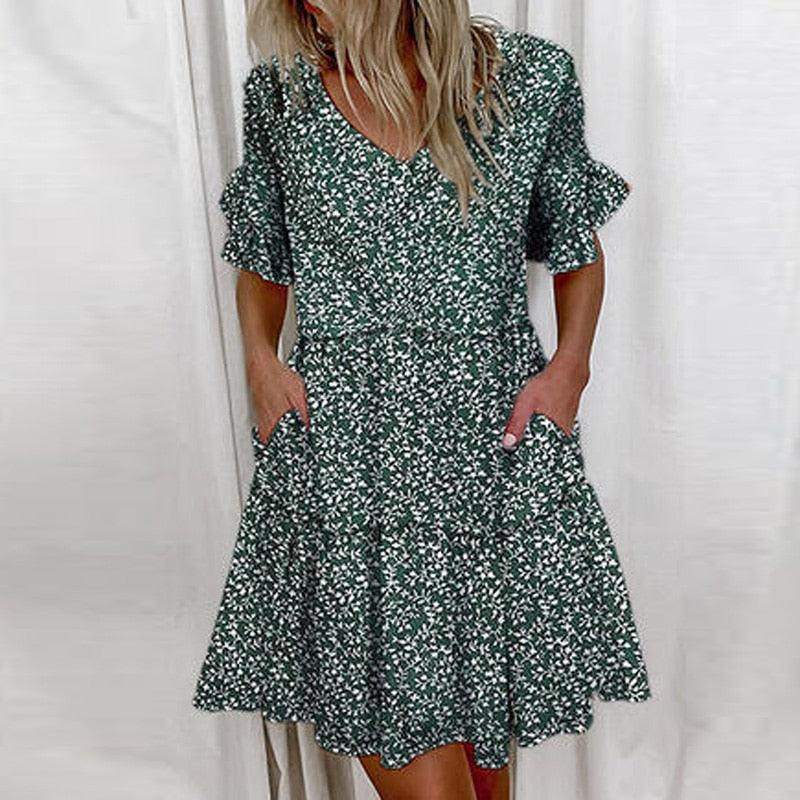 Robe courte à imprimé floral avec volants pour femme Style 3