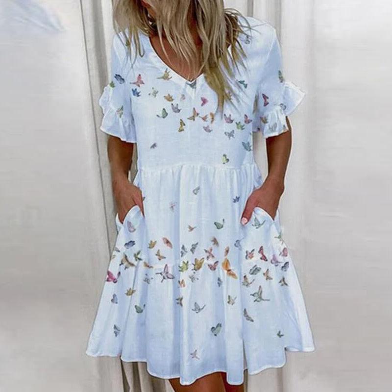 Robe courte à imprimé floral avec volants pour femme Style 6
