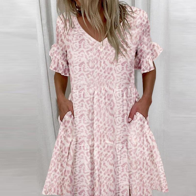 Robe courte à imprimé floral avec volants pour femme Style 4