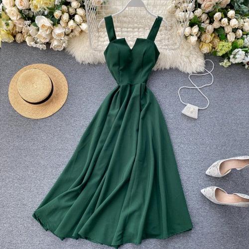 Robe d'été rouge décolleté en V dos nu sexy 2022 pour femme Green