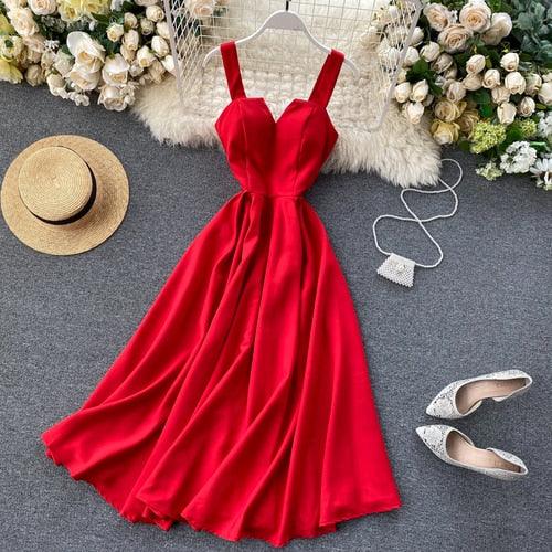Robe d'été rouge décolleté en V dos nu sexy 2022 pour femme red