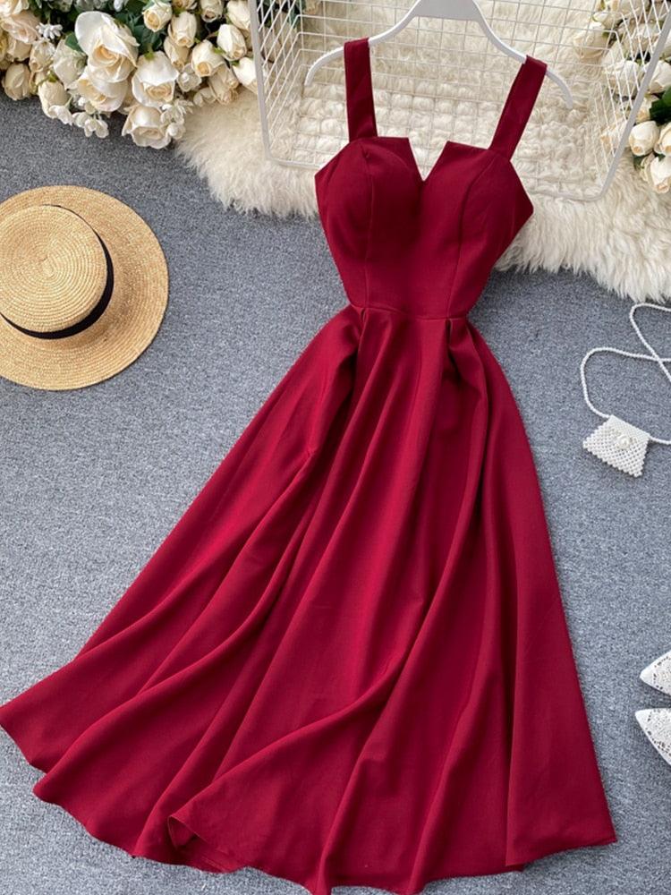 Robe d'été rouge décolleté en V dos nu sexy 2022 pour femme