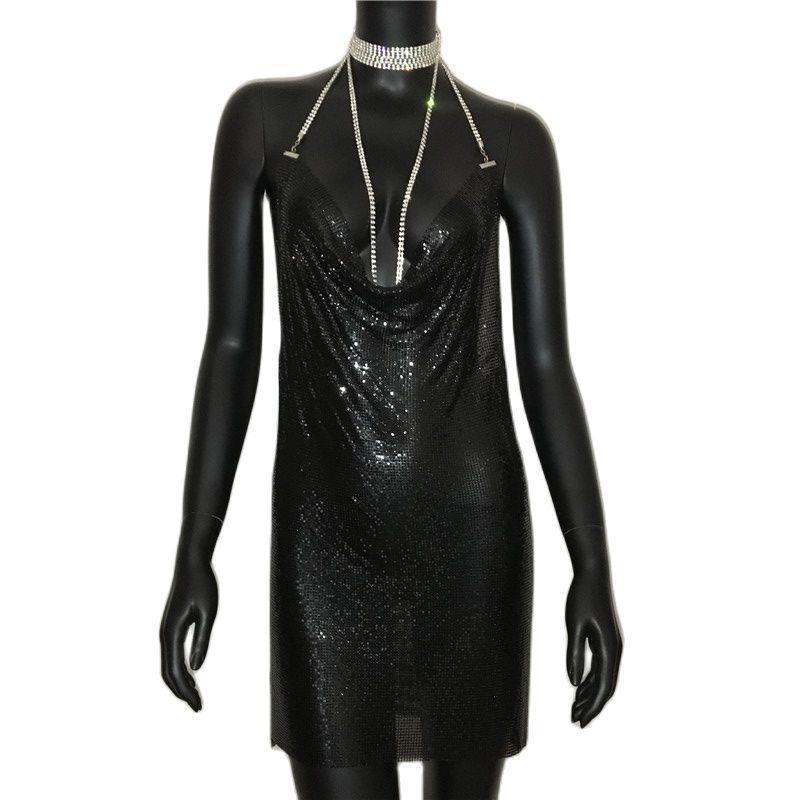 Robe de soirée sexy à paillettes dorées AKYZO pour femme 01