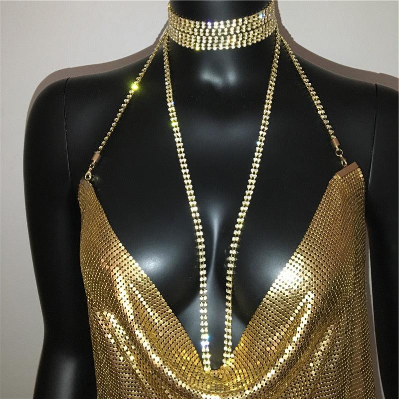 Robe de soirée sexy à paillettes dorées AKYZO pour femme