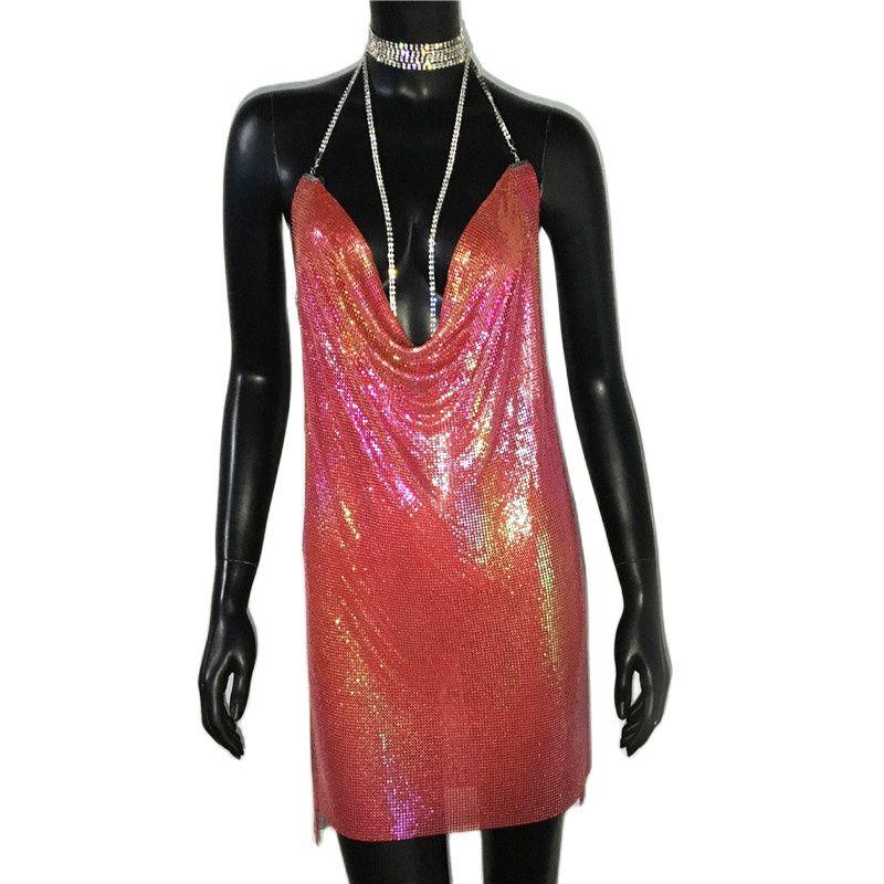 Robe de soirée sexy à paillettes dorées AKYZO pour femme 04