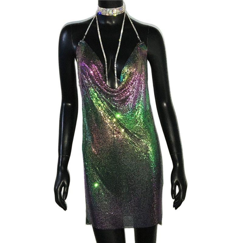 Robe de soirée sexy à paillettes dorées AKYZO pour femme 05