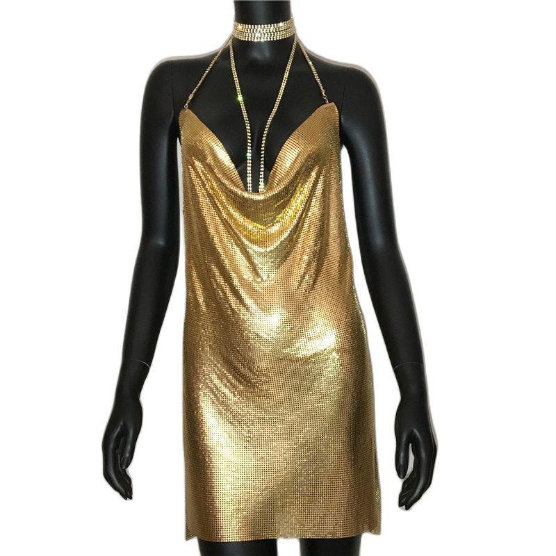 Robe de soirée sexy à paillettes dorées AKYZO pour femme