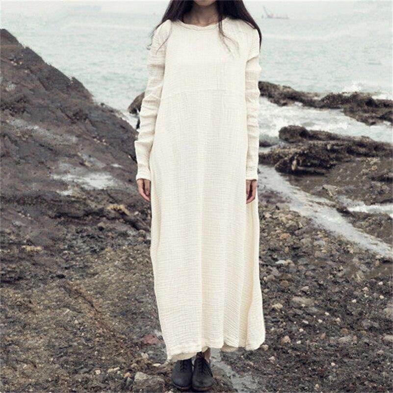 Robe décontractée en coton et lin pour femmes,