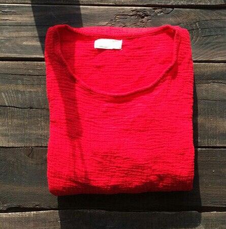 Robe décontractée en coton et lin pour femmes, Red