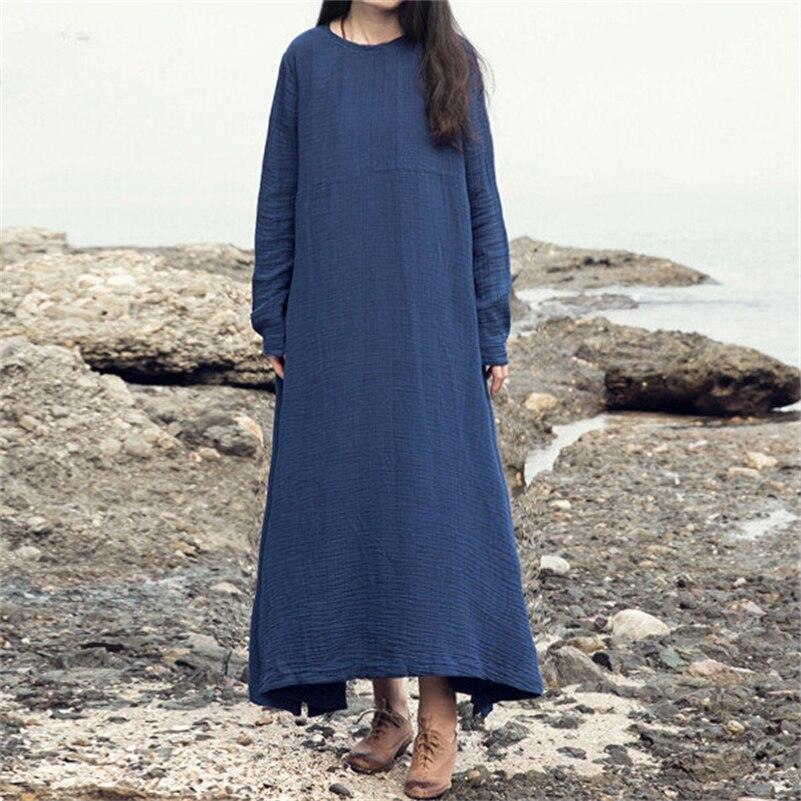 Robe décontractée en coton et lin pour femmes,