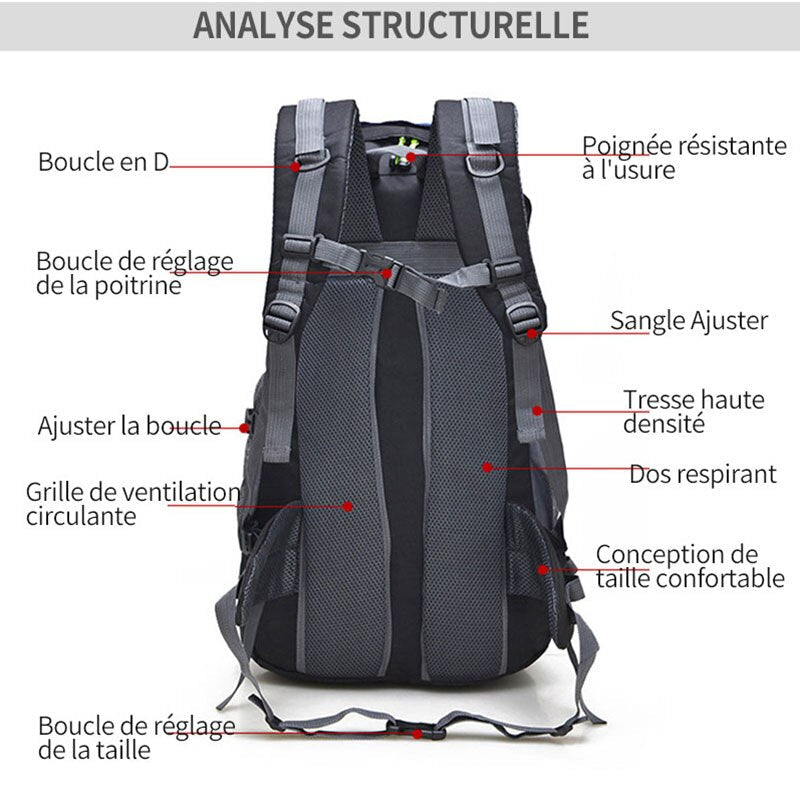 Sac à dos de randonnée 50L étanche pour le camping et l'escalade