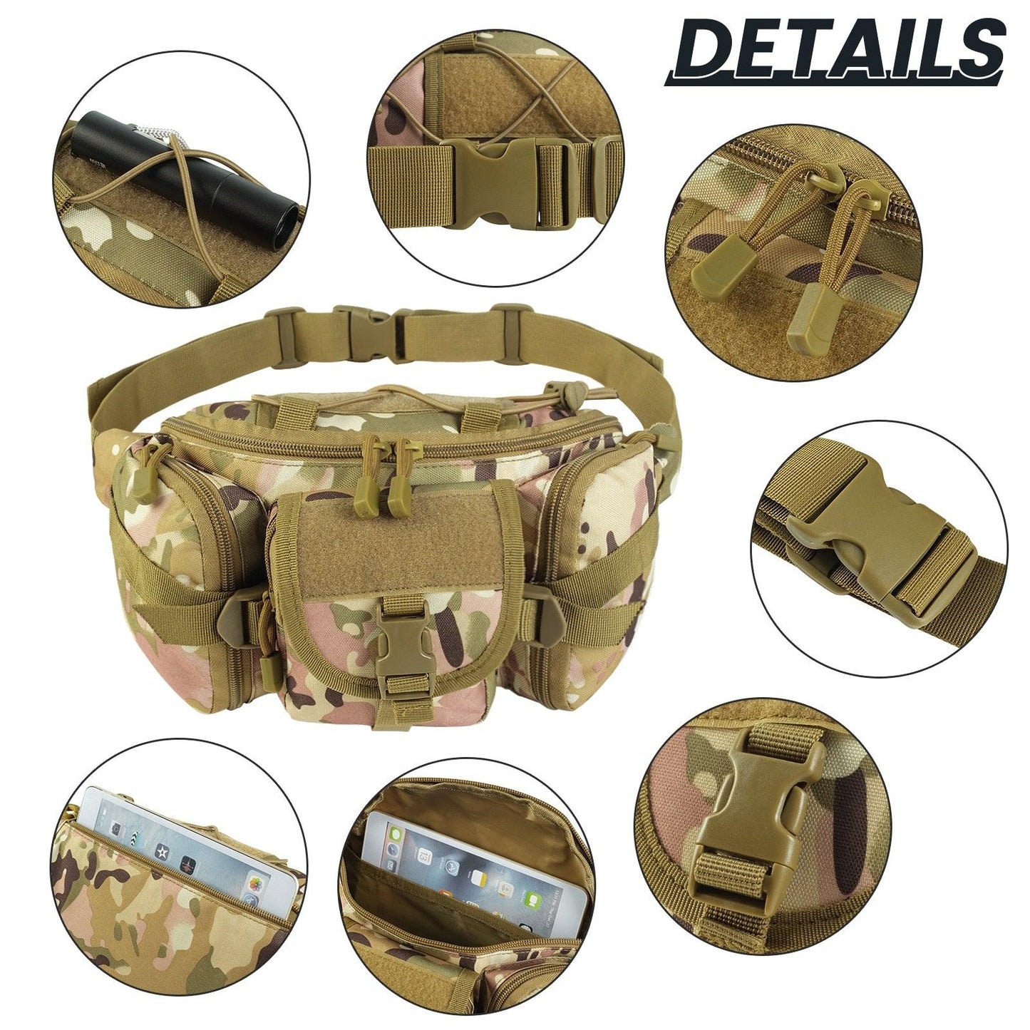 Sac de taille tactique sac de ventilateur militaire sport en plein air grande capacité étanche équitation voyage course sac de poitrine multifonction