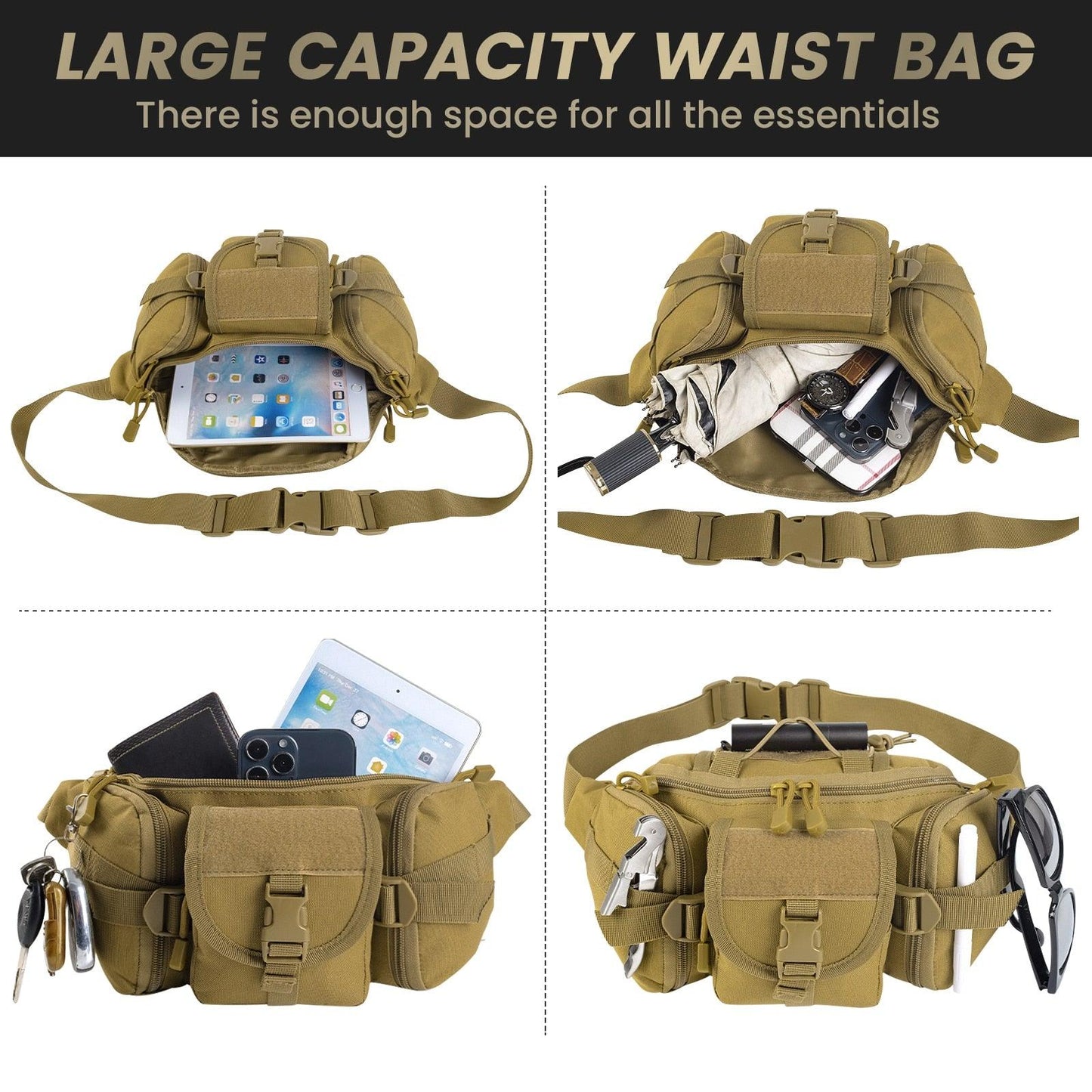 Sac de taille tactique sac de ventilateur militaire sport en plein air grande capacité étanche équitation voyage course sac de poitrine multifonction