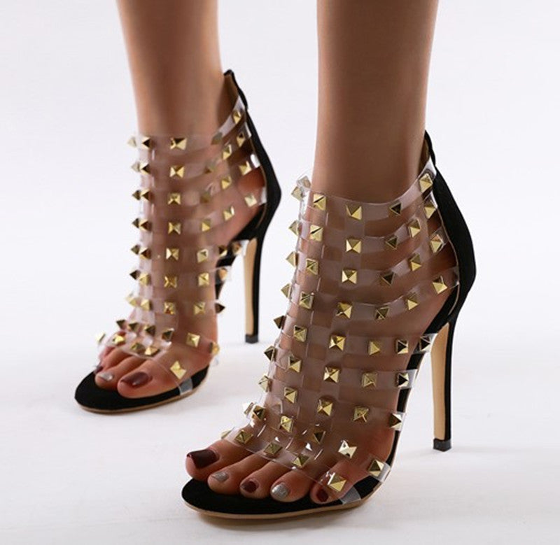 Sandales à talons hauts transparents creux de 12 cm - AOMshop