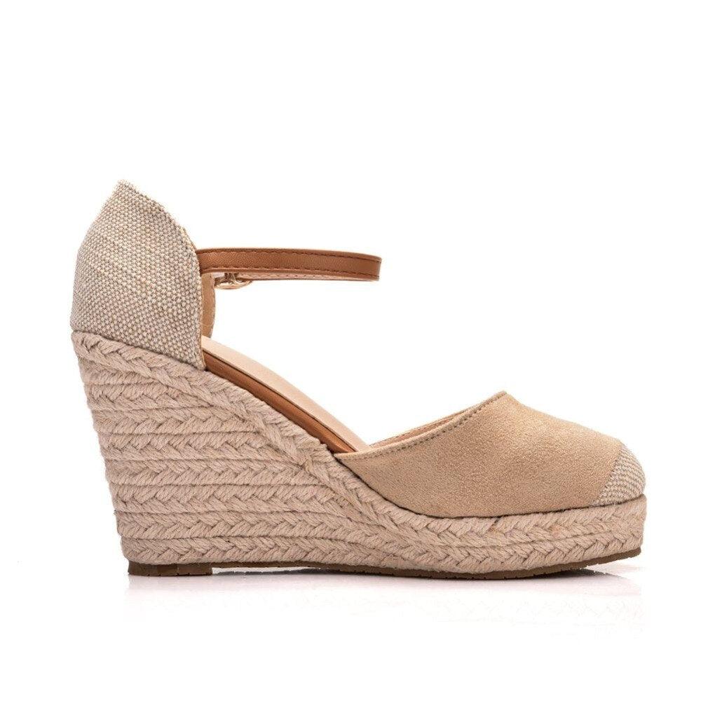 Sandales compensées à talon haut pour femme en daim suédé