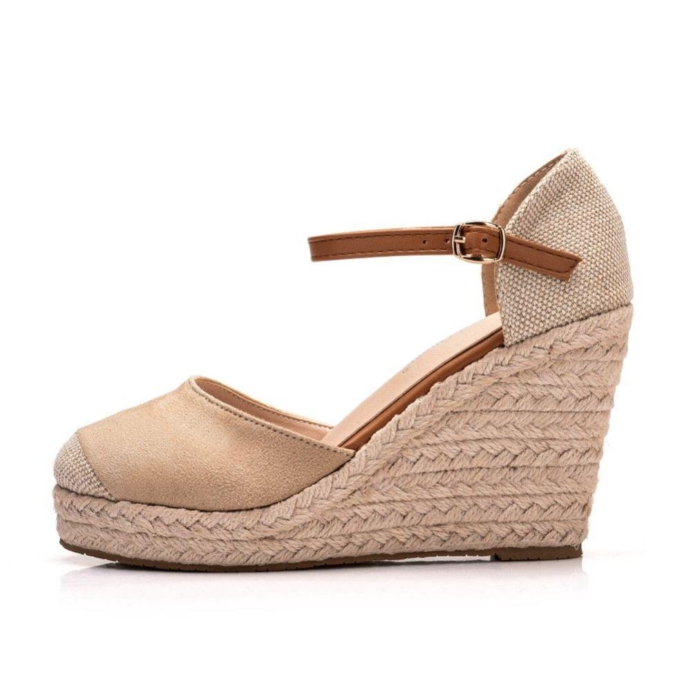 Sandales compensées à talon haut pour femme en daim suédé