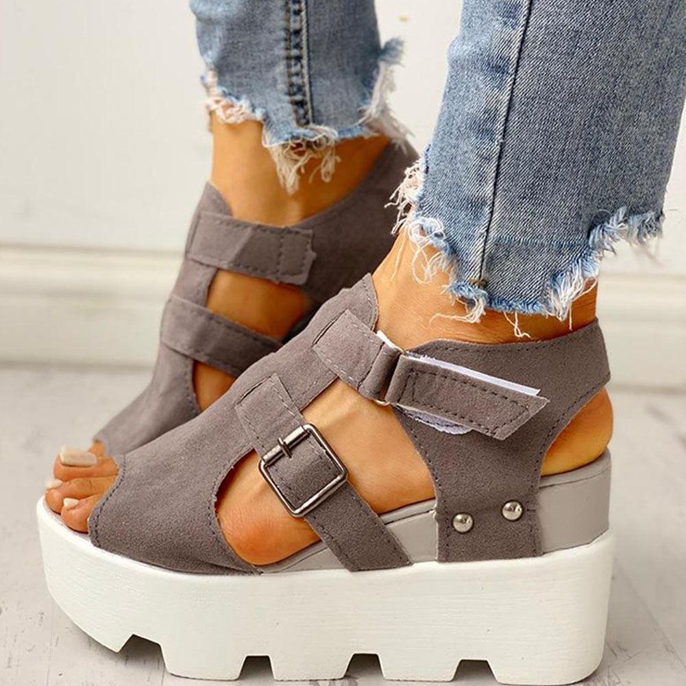 Sandales d'été à talon compensé pour femme Gray