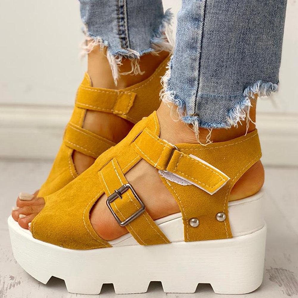 Sandales d'été à talon compensé pour femme Yellow