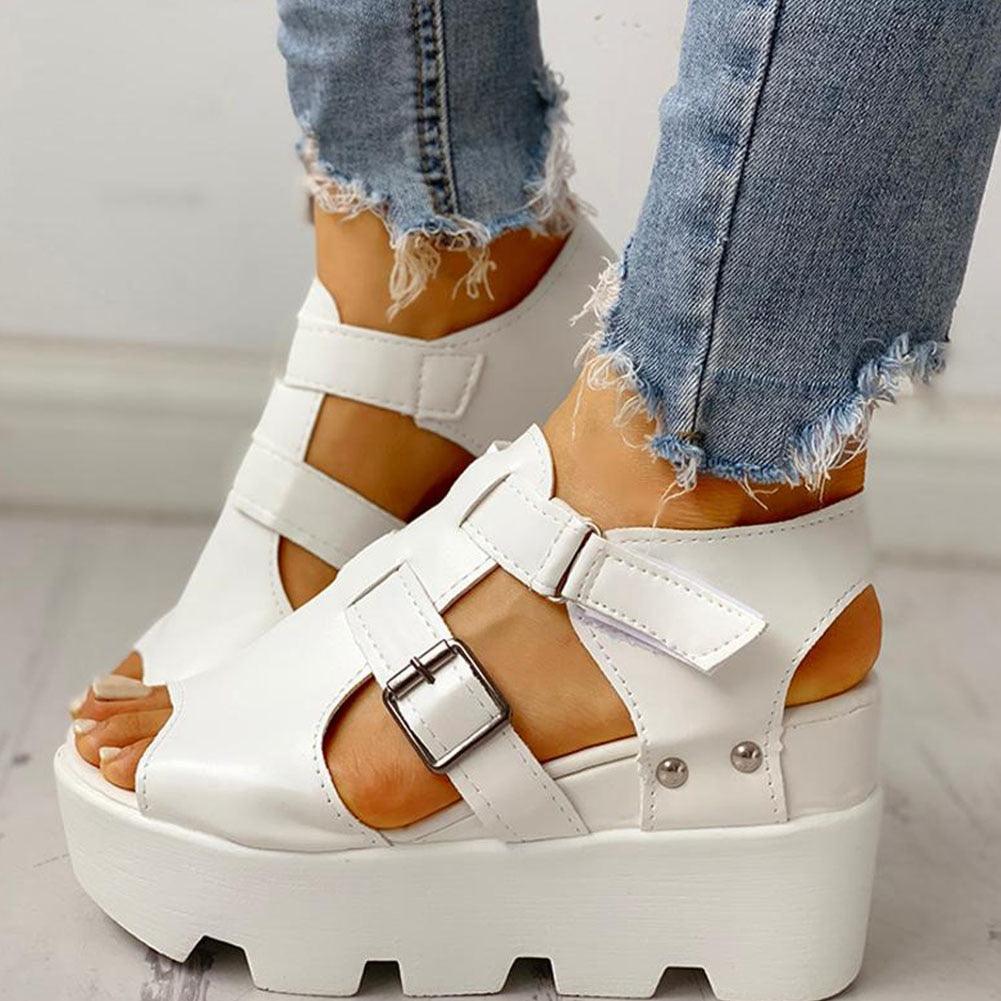 Sandales d'été à talon compensé pour femme White