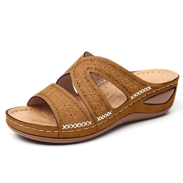 Sandales d'été pour femme, talons compensés et plateforme, chaussures légères, grandes tailles - AOMshop brown