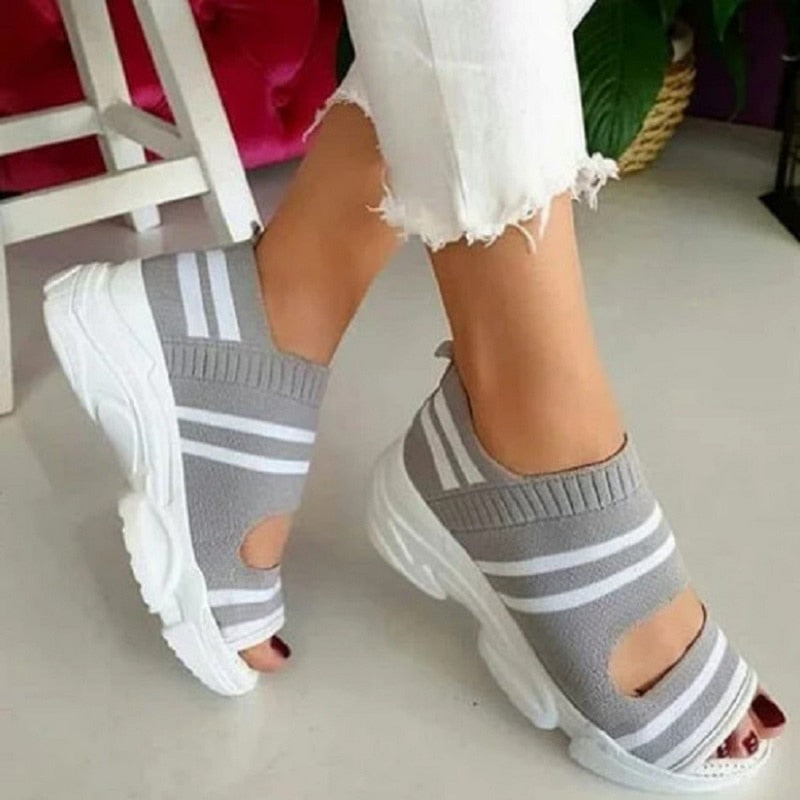 Sandales d'été pour femme, talons compensés et plateforme, chaussures légères, grandes tailles - AOMshop grey