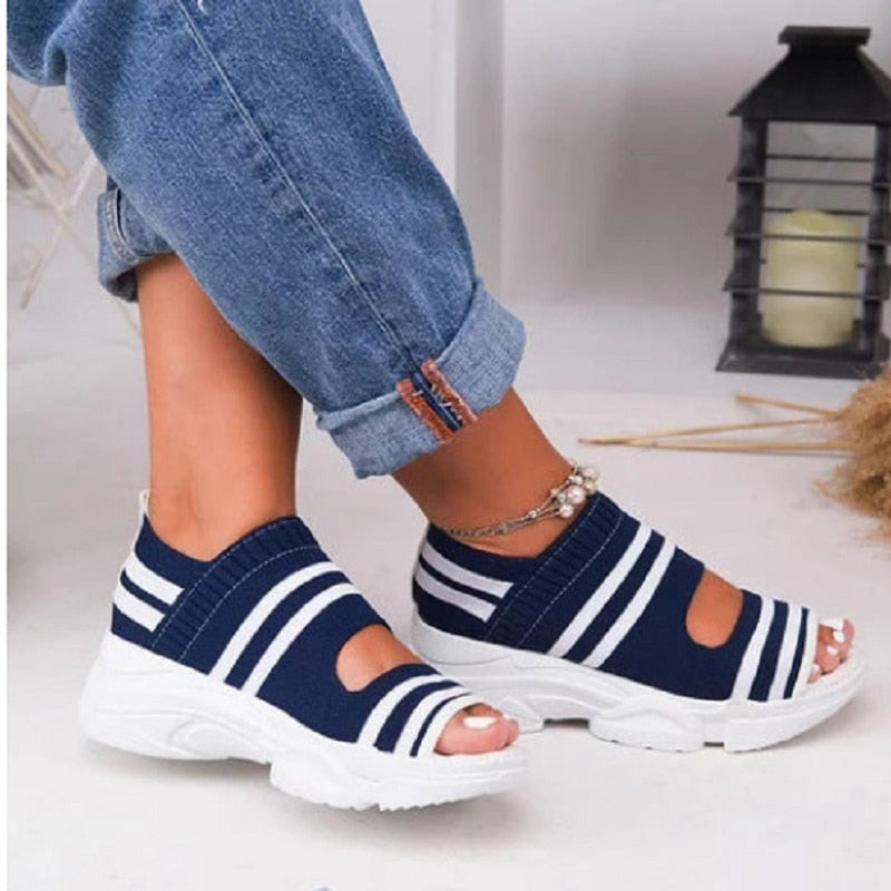 Sandales d'été pour femme, talons compensés et plateforme, chaussures légères, grandes tailles - AOMshop Blue