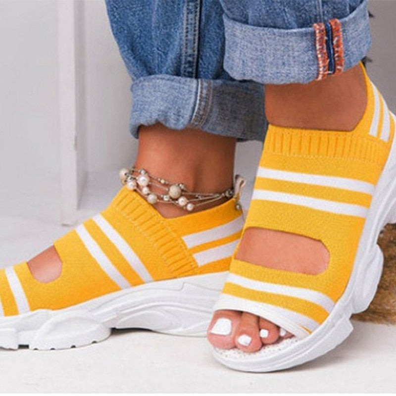 Sandales d'été pour femme, talons compensés et plateforme, chaussures légères, grandes tailles - AOMshop Yellow