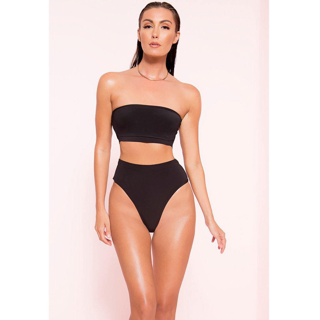 Sexy Two-Piece Breast Wrap Swimsuit Bikini Set | AOMshop Black