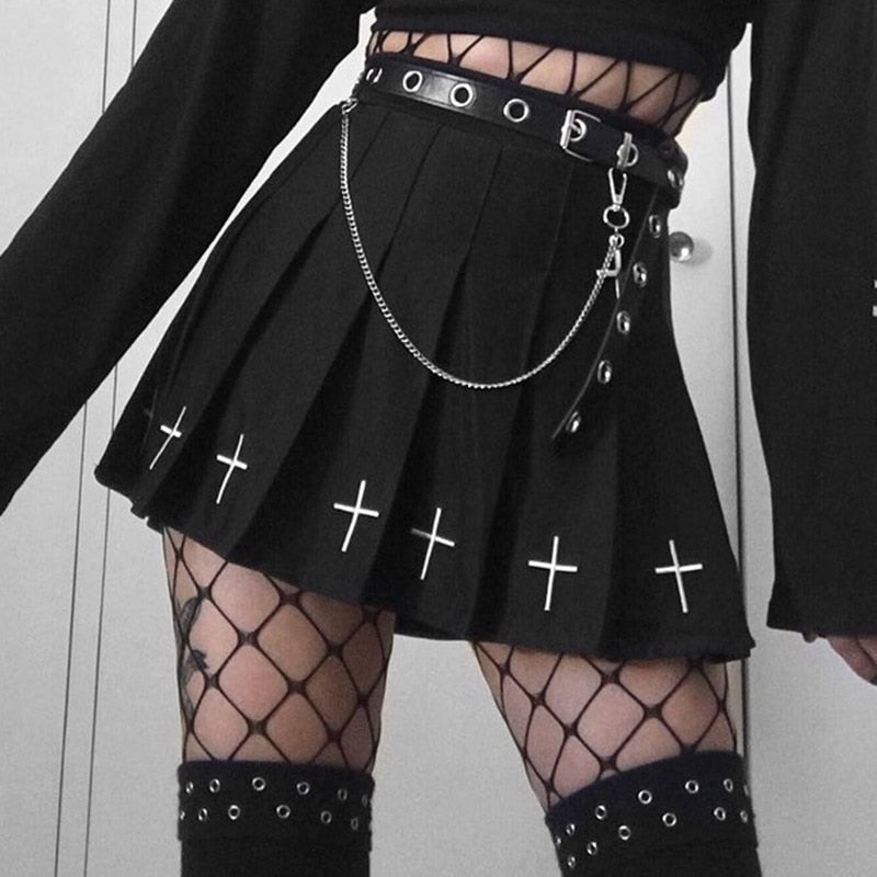 ACHETER Jupe Noire Style Coréen Punk A-line avec Poches | AOMshop