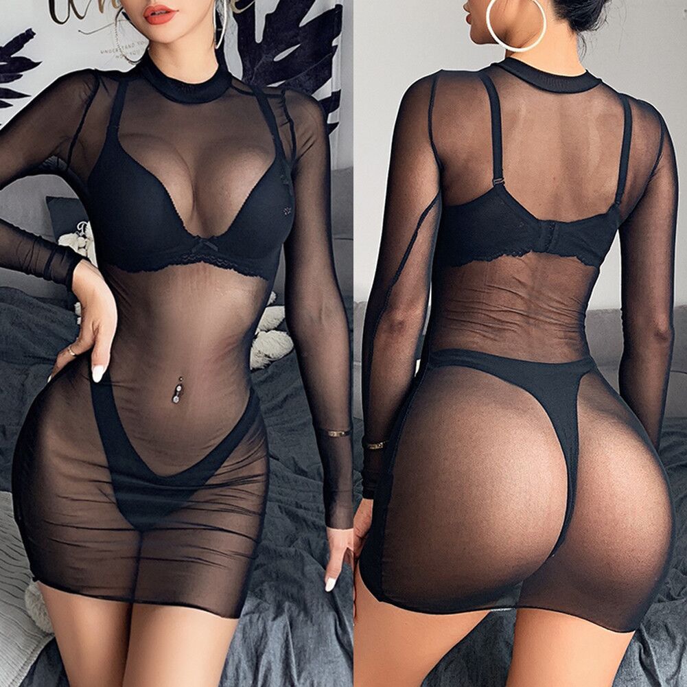 Sheer Net Girl Bikini Sexy See-through Long Sleeves | AOMshop