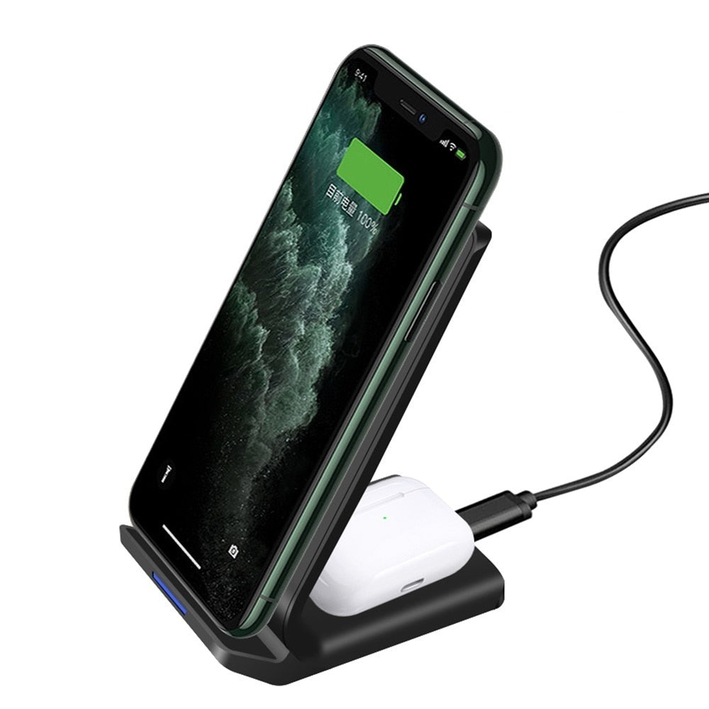 Station de recharge sans fil 3 en 1 15W pour iPhone 14, 13, 12, 11 Pro Max, XS, XR, X, 8, Apple Watch, AirPods 3 Pro Type 03 Black