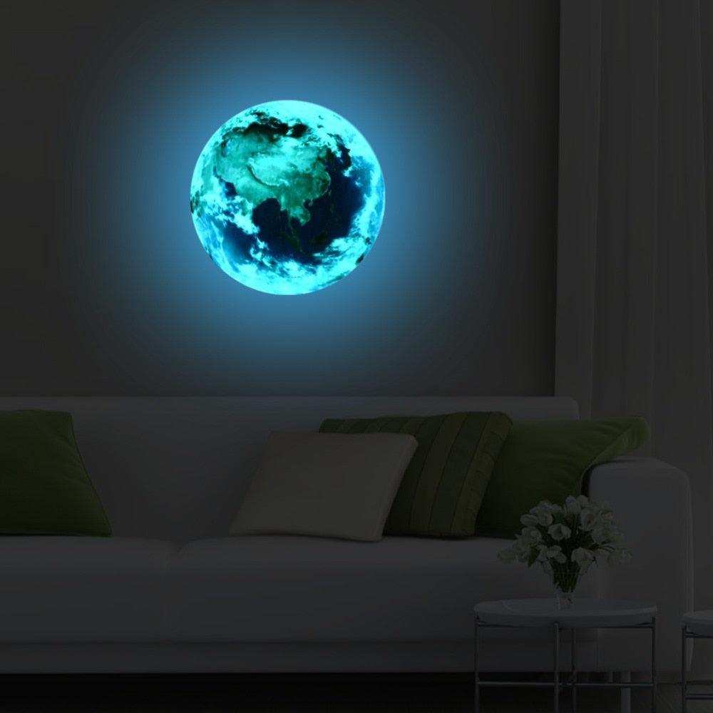 Stickers muraux lumineux Terre Lune pour décoration de chambre d'enfant