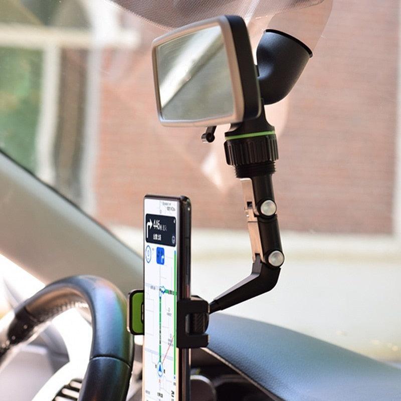 "Support de téléphone pour voiture - Fixation sur rétroviseur avec rotation à 360 degrés"