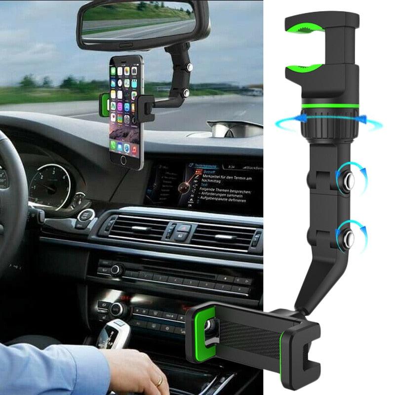 "Support de téléphone pour voiture - Fixation sur rétroviseur avec rotation à 360 degrés"