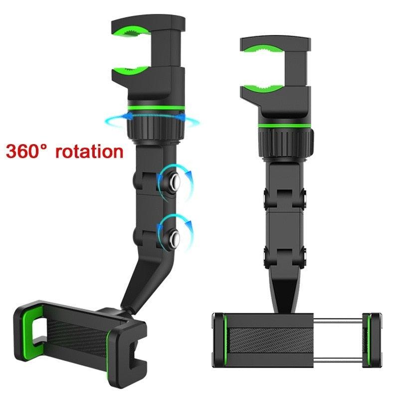 "Support de téléphone pour voiture - Fixation sur rétroviseur avec rotation à 360 degrés"