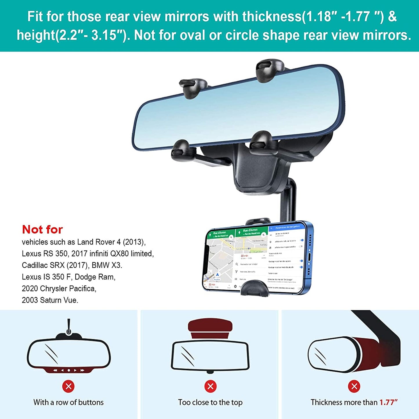 Support smartphone noir réglable pour voiture pour iPhone 6 8 Samsung Xiaomi 6 6X