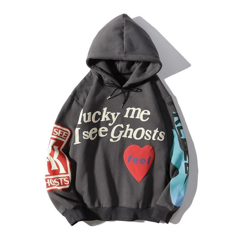 Sweat à capuche imprimé lettres graffiti nz632-Dark gray