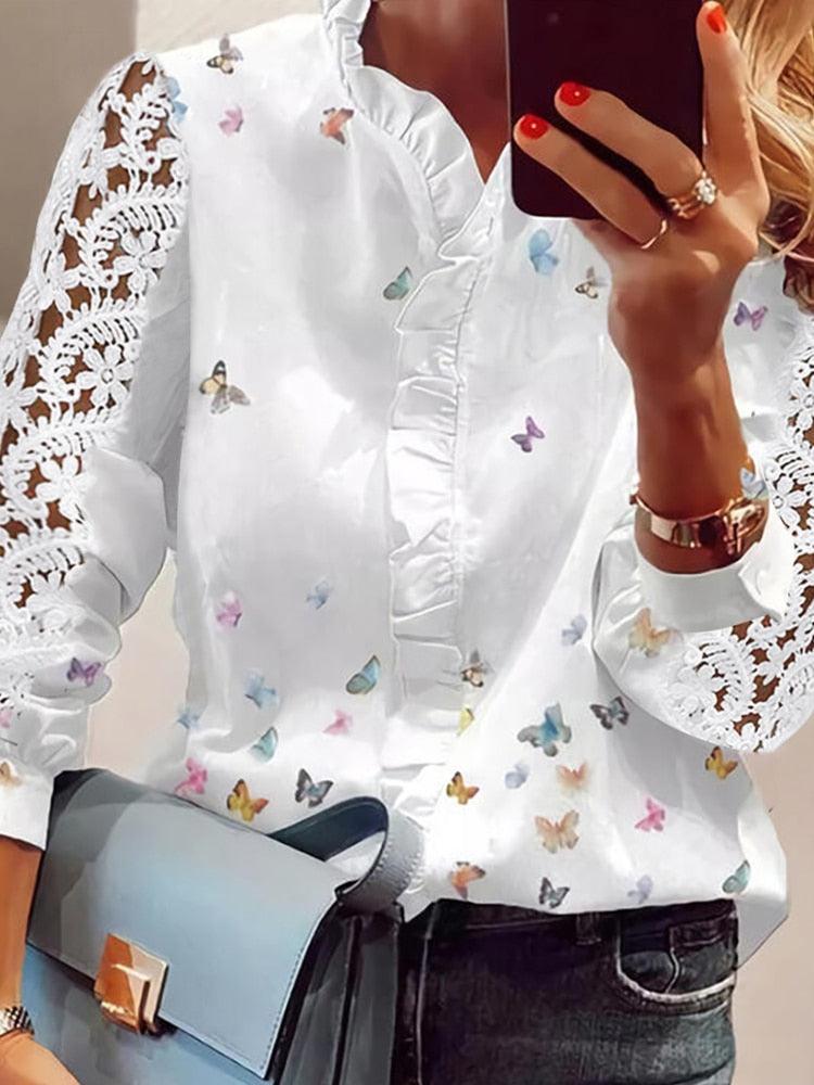 "T-shirt Femme Blanc Oversize Papillon 2022 Été" white