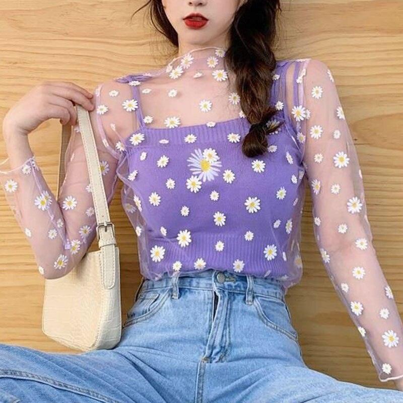T-shirt-Imprimé Marguerite-pour l'Été Purple One Size