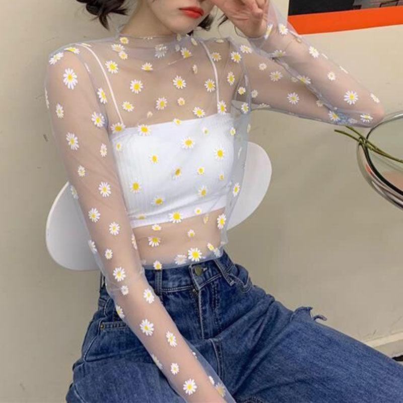T-shirt-Imprimé Marguerite-pour l'Été White One Size
