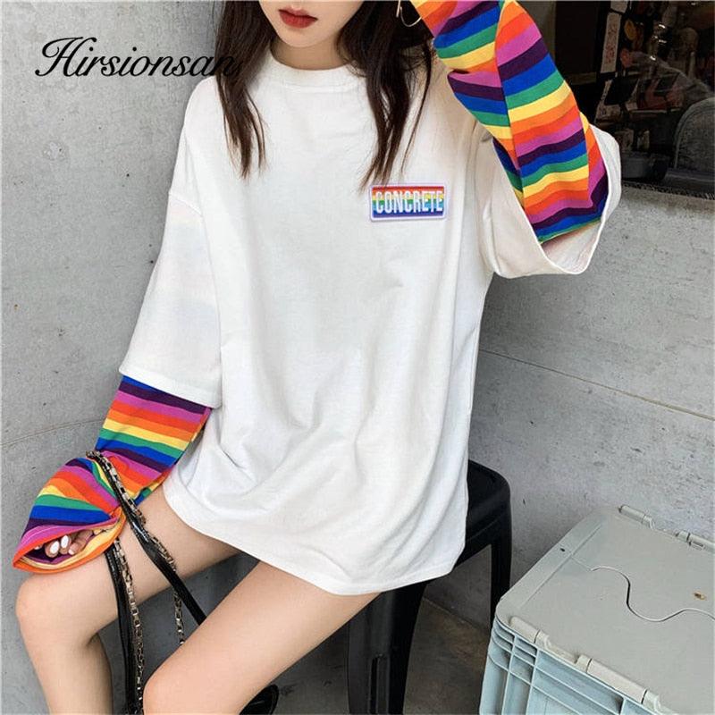 T-shirt Rainbow Kawaii Hirsionsan pour Femme