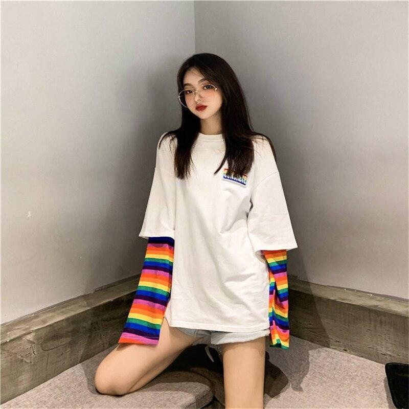 T-shirt Rainbow Kawaii Hirsionsan pour Femme