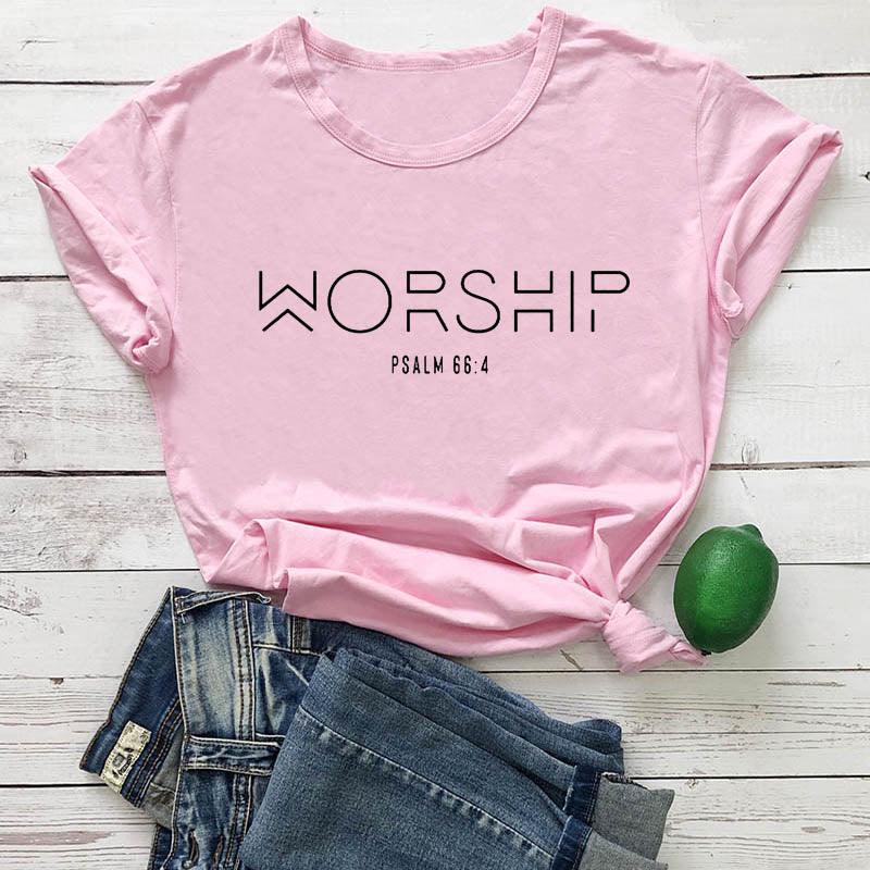 T-shirt chrétien 'Worship Funny', 100% coton pour homme et femme pink-black text China
