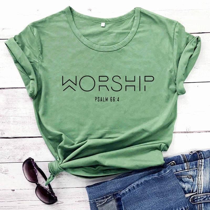 T-shirt chrétien 'Worship Funny', 100% coton pour homme et femme