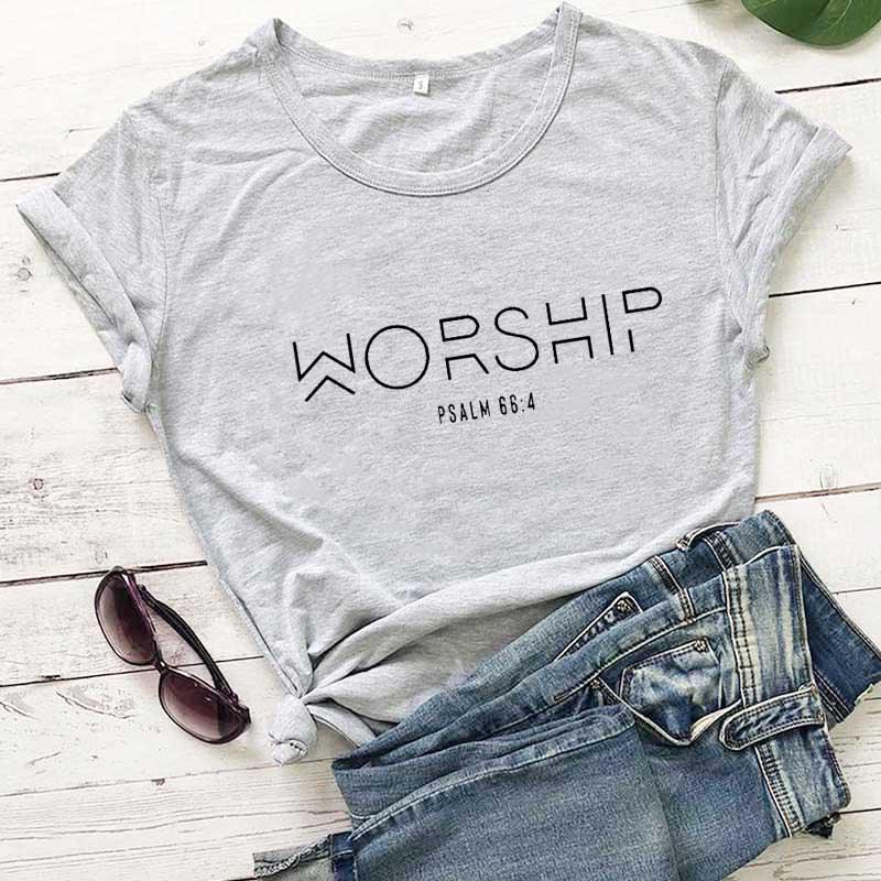 T-shirt chrétien 'Worship Funny', 100% coton pour homme et femme gray-black text China