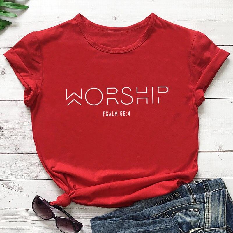 T-shirt chrétien 'Worship Funny', 100% coton pour homme et femme red-white text China