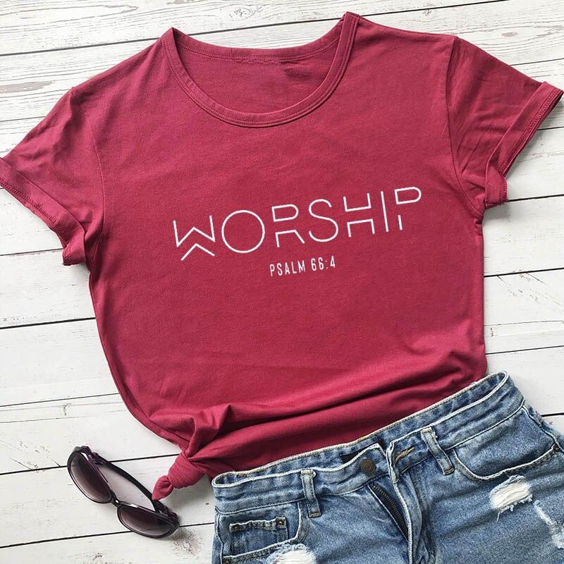 T-shirt chrétien 'Worship Funny', 100% coton pour homme et femme burgundy-white text China