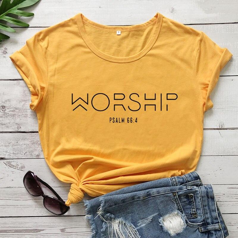 T-shirt chrétien 'Worship Funny', 100% coton pour homme et femme yellow-black text China