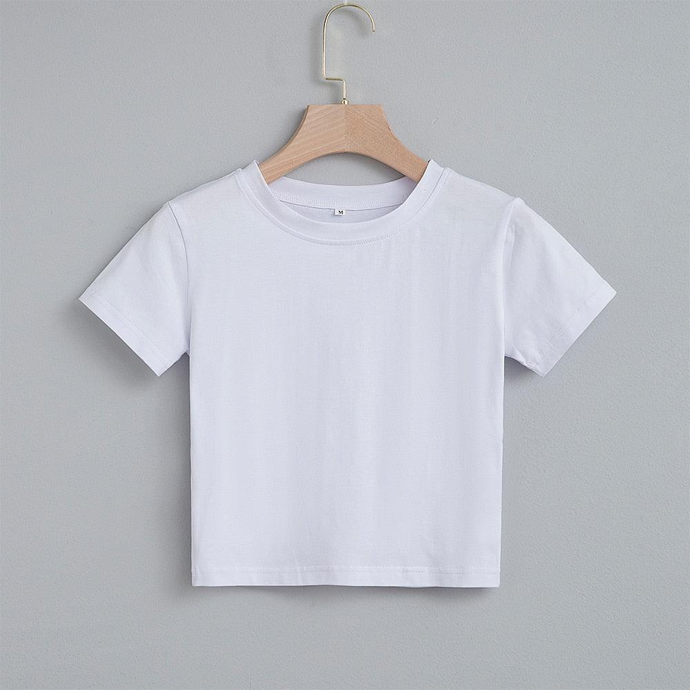 T-shirt court imprimé papillon bleu Fashion Cartoon Purity White